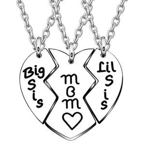 3 Pcs Big Sis Mom Little Sis Heart Necklace Mother Daughter Gifts Necklace